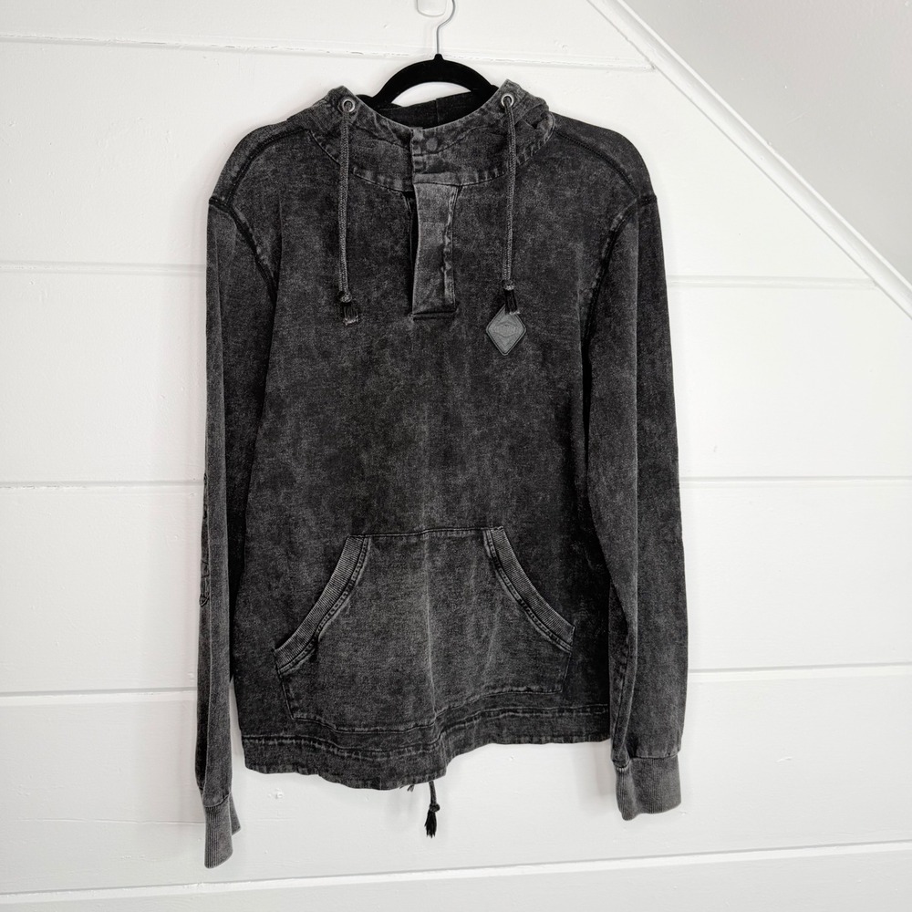 Harley Davidson Medium Mineral‎ Wash Henley Hoodie Acid Wash Black